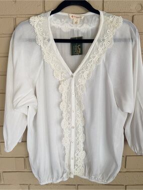 NEW Ralph Lauren Polo Cream Lace Peasant Top Blouse Boho Cottagecore REN Fest S